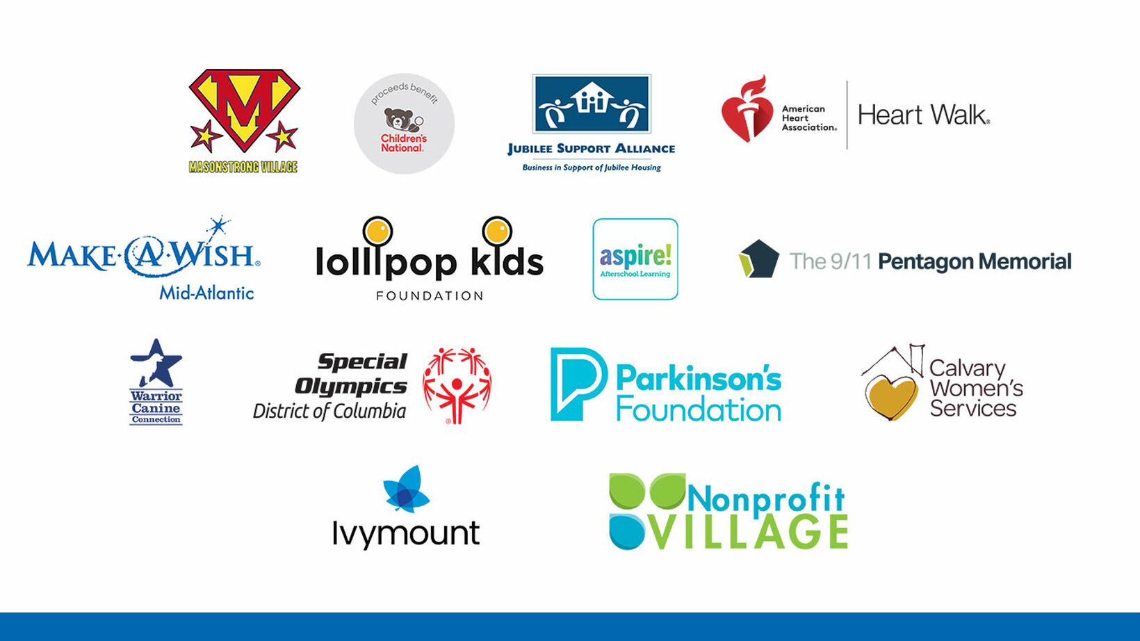 A collection of organization's logos - each organization that has benefitted from the Charity Golf Tournament over the last ten years.