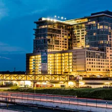 building lit up at night