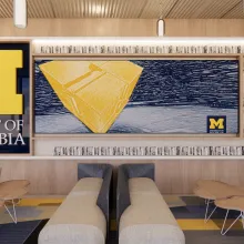 Rendering of a lounge in a University of Michigan alumni center