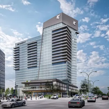 Exterior shot of a hotel and condo