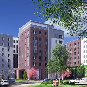Rendering of the exterior of an apartment building