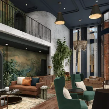 Rendering of a hotel lobby