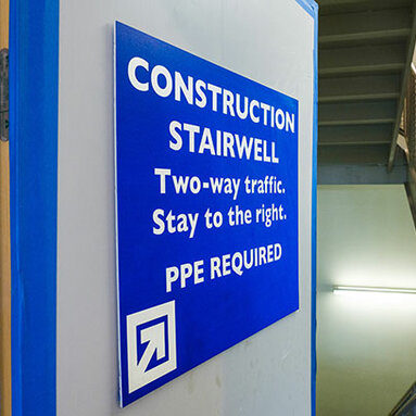 Construction Stairwell sign in staircase 