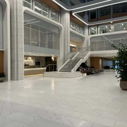 Interior shot of a lobby and staircase