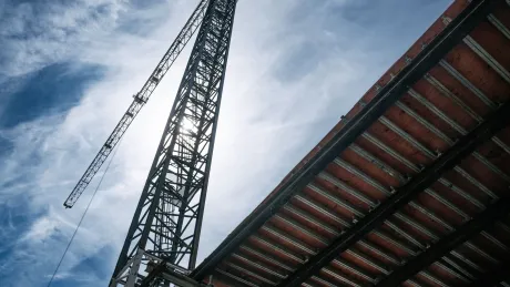 looking up at a tower crane