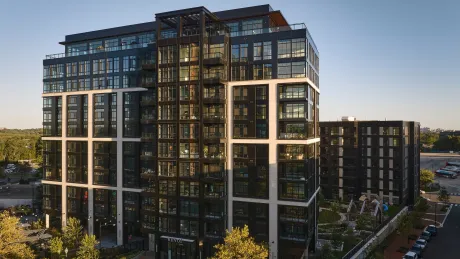 Exterior of a large apartment building