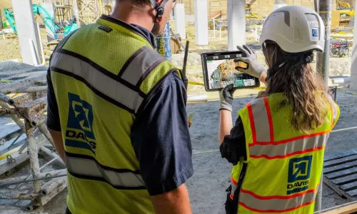 On-site at Reston Row DAVIS employees compare Pix4D model to site conditions