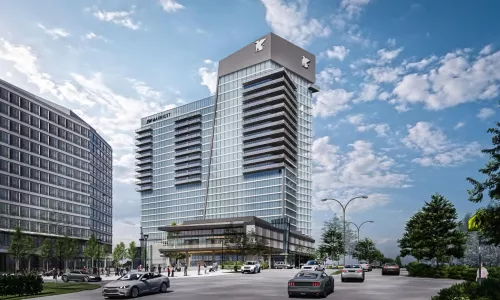 Exterior shot of a hotel and condo