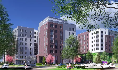 Rendering of the exterior of an apartment building