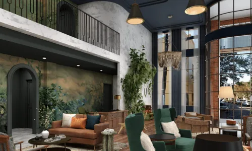 Rendering of a hotel lobby