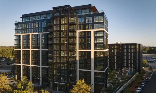 Exterior of a large apartment building