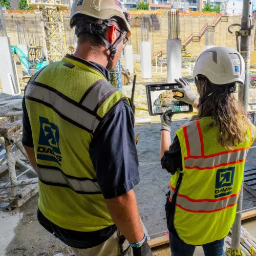 On-site at Reston Row DAVIS employees compare Pix4D model to site conditions