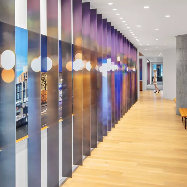 hallway with windows on left