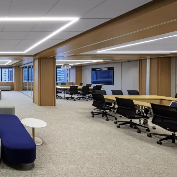 open area with four conference meeting areas