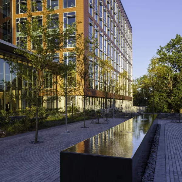 courtyard with building in background