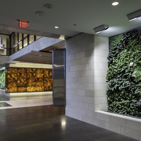 lobby with live plant wall