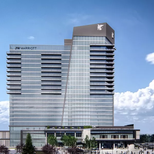 Exterior shot of a hotel and condo