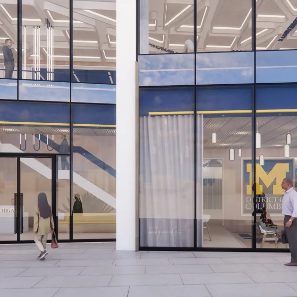 A rendering of the new proposed entrance to the University of Michigan Alumni Center