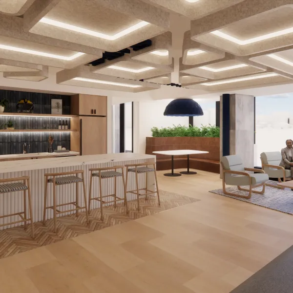 A kitchen area in the University of Michigan Alumni Center