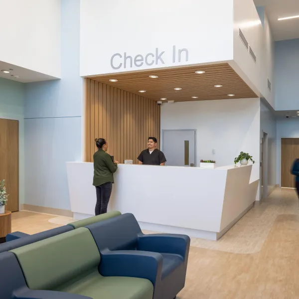 Interior shot of a registration desk at a healthcare center