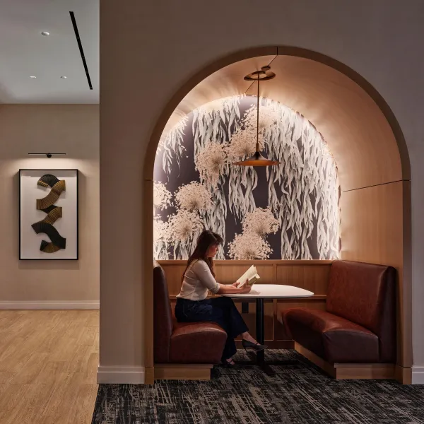 Backlit booth in a lobby
