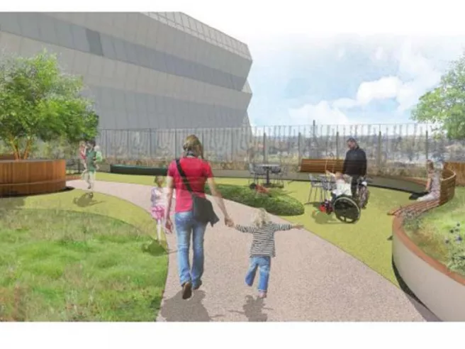 a digital idea of a rooftop garden