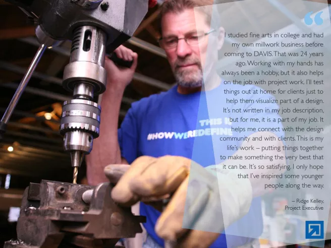 Man using power tools with quote